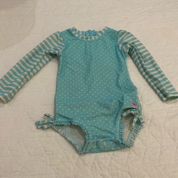 Ruffle Butts Toddler Bathing Suit - Blue Hearts and Stripes - Picture 1 of 4